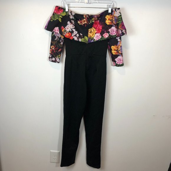 NWT Off Shoulder Floral Top Jumpsuit - Picture 1 of 10